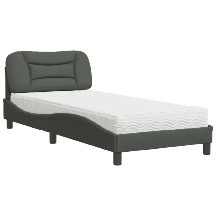 Lit avec matelas Hvar gris foncé 80x200 cm tissu 2