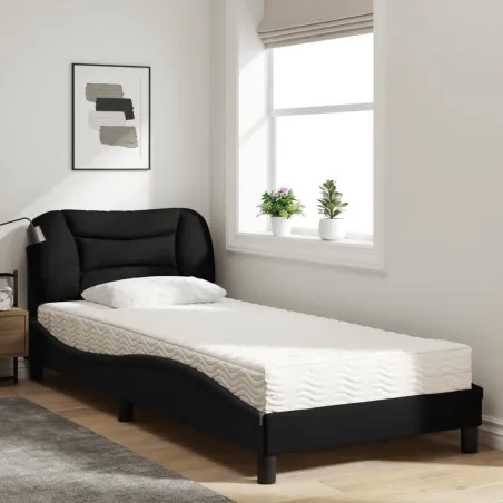 Lit avec matelas Hvar noir 80x200 cm tissu