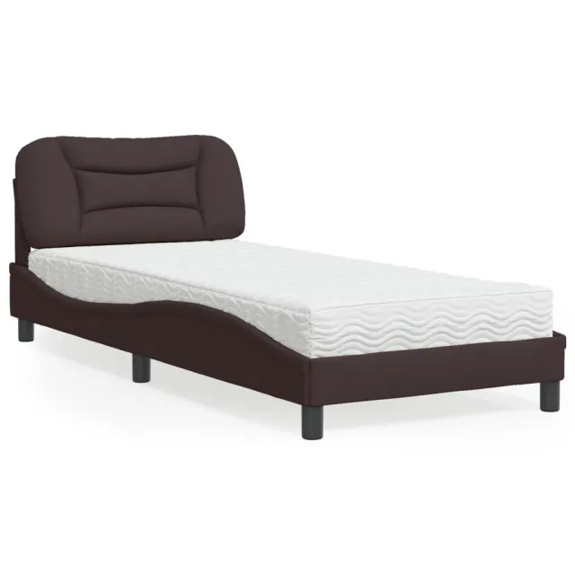 Lit avec matelas Hvar marron foncé 80x200 cm tissu