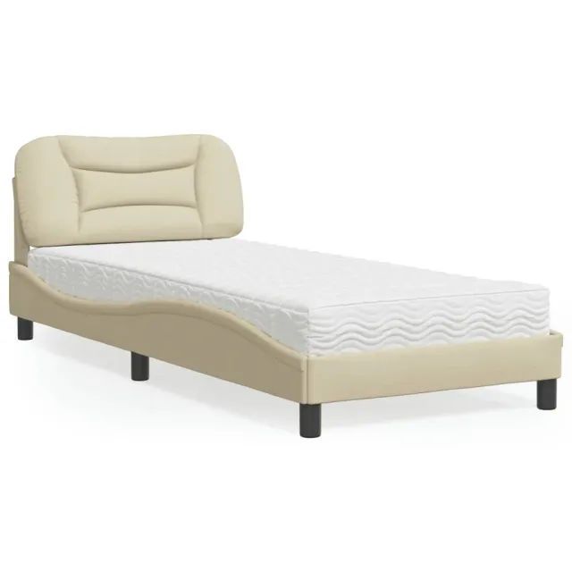 Lit avec matelas Hvar crème 80x200 cm tissu