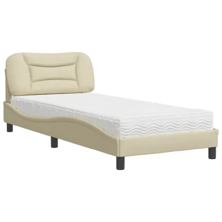 Lit avec matelas Hvar crème 80x200 cm tissu