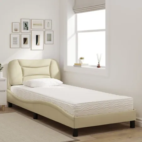 Lit avec matelas Hvar crème 80x200 cm tissu