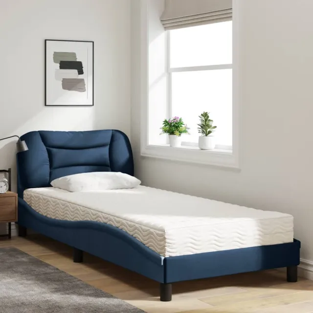 Lit avec matelas Hvar bleu 80x200 cm tissu