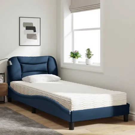 Lit avec matelas Hvar bleu 80x200 cm tissu
