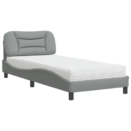 Lit avec matelas Hvar gris clair 90x190 cm tissu 2