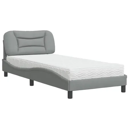 Lit avec matelas Hvar gris clair 90x190 cm tissu
