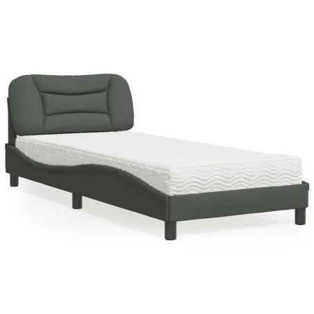Lit avec matelas Hvar gris foncé 90x190 cm tissu