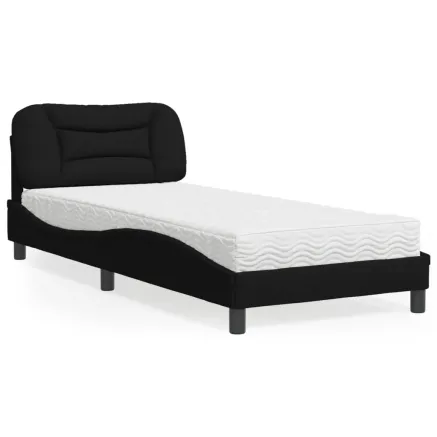 Lit avec matelas Hvar noir 90x190 cm tissu