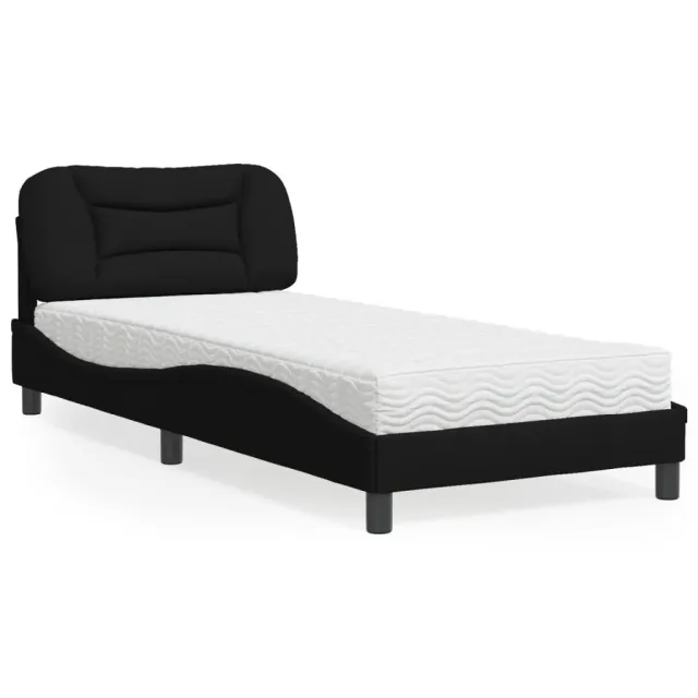 Lit avec matelas Hvar noir 90x190 cm tissu