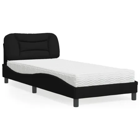 Lit avec matelas Hvar noir 90x190 cm tissu