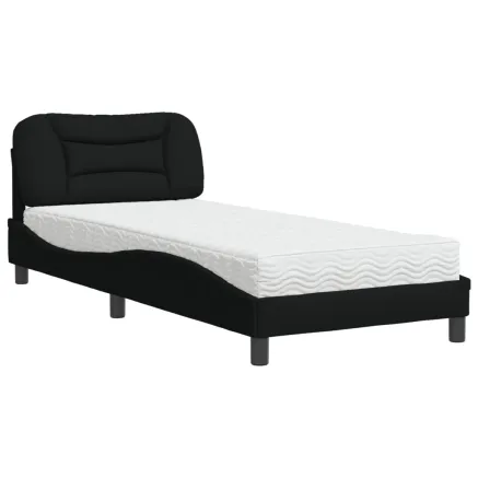 Lit avec matelas Hvar noir 90x190 cm tissu 2