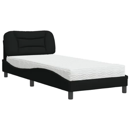 Lit avec matelas Hvar noir 90x190 cm tissu