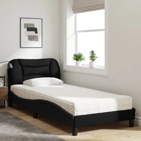 Lit avec matelas Hvar noir 90x190 cm tissu