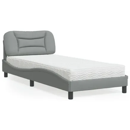 Lit avec matelas Hvar gris clair 90x200 cm tissu