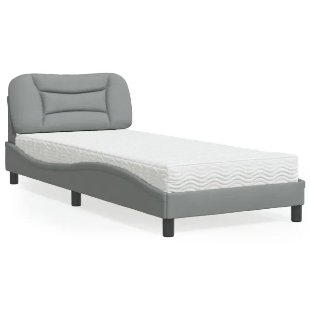 Lit avec matelas Hvar gris clair 90x200 cm tissu