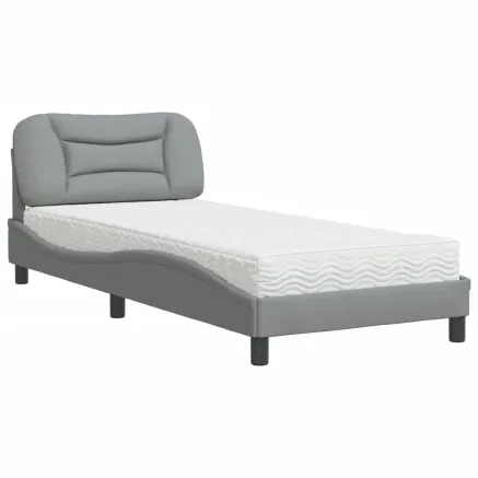 Lit avec matelas Hvar gris clair 90x200 cm tissu 2