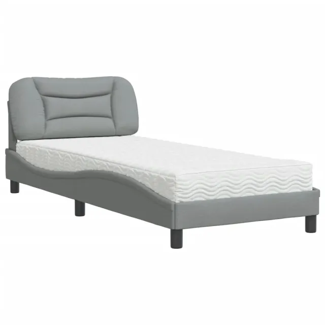 Lit avec matelas Hvar gris clair 90x200 cm tissu