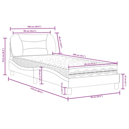 Lit avec matelas Hvar gris clair 90x200 cm tissu