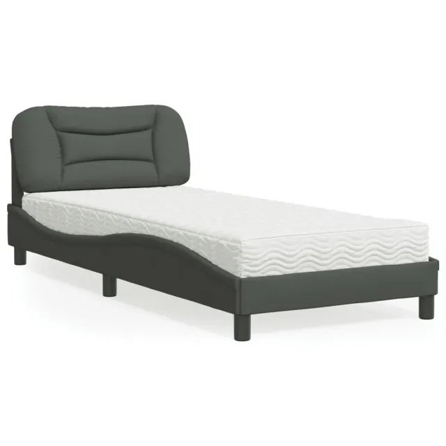 Lit avec matelas Hvar gris foncé 90x200 cm tissu