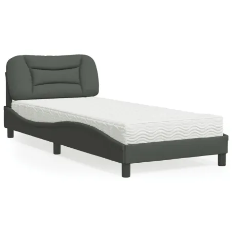 Lit avec matelas Hvar gris foncé 90x200 cm tissu
