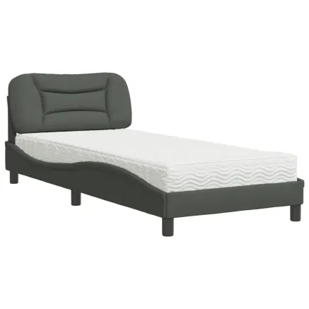 Lit avec matelas Hvar gris foncé 90x200 cm tissu 2