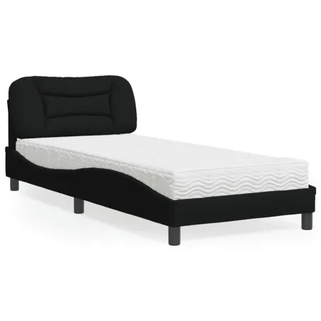 Lit avec matelas Hvar noir 90x200 cm tissu