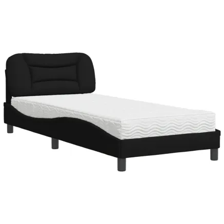Lit avec matelas Hvar noir 90x200 cm tissu 2