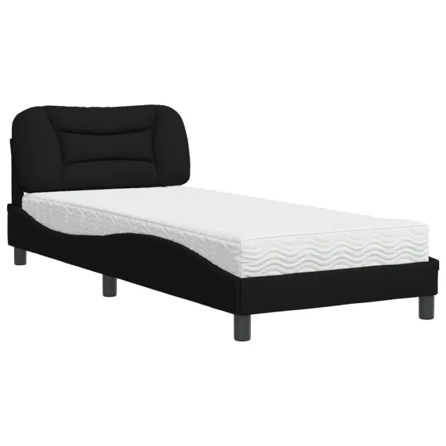 Lit avec matelas Hvar noir 90x200 cm tissu