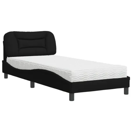 Lit avec matelas Hvar noir 90x200 cm tissu