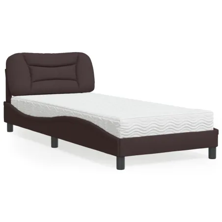 Lit avec matelas Hvar marron foncé 90x200 cm tissu