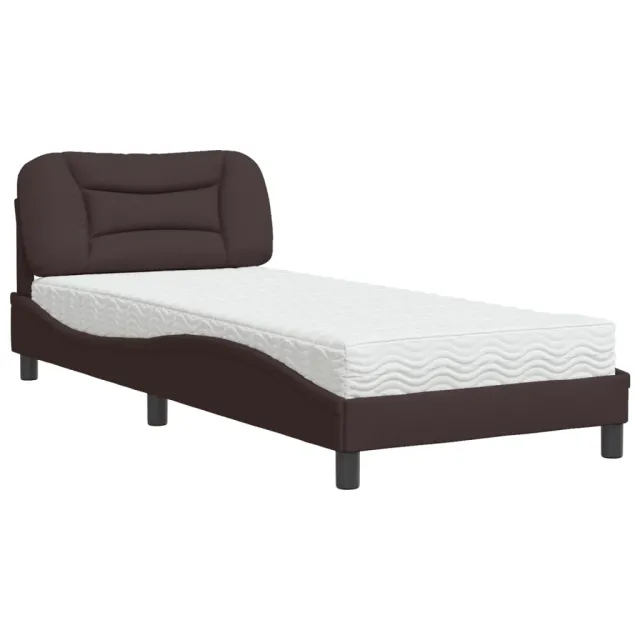 Lit avec matelas Hvar marron foncé 90x200 cm tissu