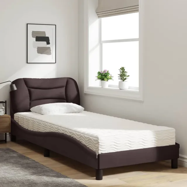 Lit avec matelas Hvar marron foncé 90x200 cm tissu