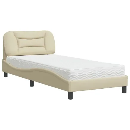 Lit avec matelas Hvar crème 90x200 cm tissu 2