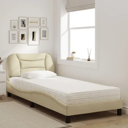 Lit avec matelas Hvar crème 90x200 cm tissu