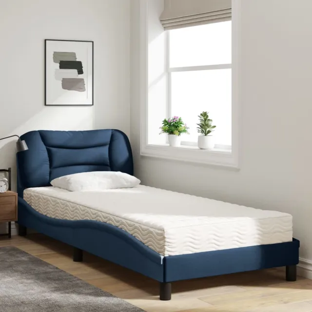 Lit avec matelas Hvar bleu 90x200 cm tissu