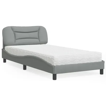 Lit avec matelas Hvar gris clair 100x200 cm tissu