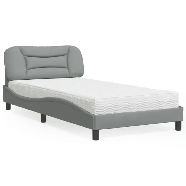 Lit avec matelas Hvar gris clair 100x200 cm tissu