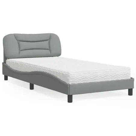 Lit avec matelas Hvar gris clair 100x200 cm tissu