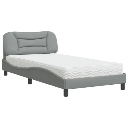 Lit avec matelas Hvar gris clair 100x200 cm tissu 2