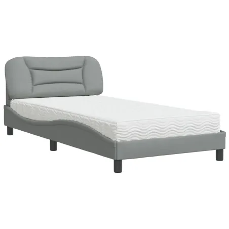 Lit avec matelas Hvar gris clair 100x200 cm tissu