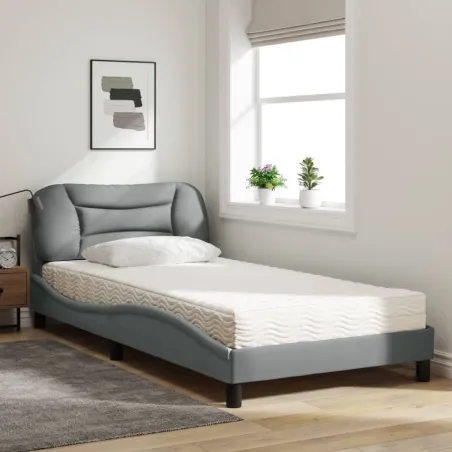 Lit avec matelas Hvar gris clair 100x200 cm tissu