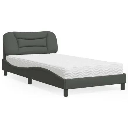 Lit avec matelas Hvar gris foncé 100x200 cm tissu