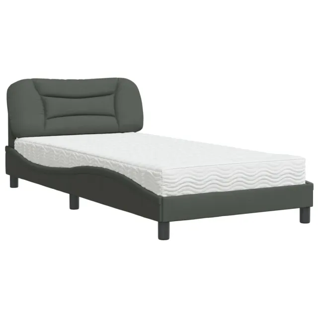 Lit avec matelas Hvar gris foncé 100x200 cm tissu