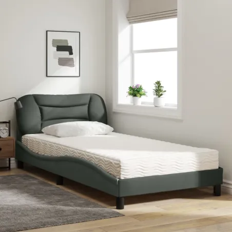 Lit avec matelas Hvar gris foncé 100x200 cm tissu