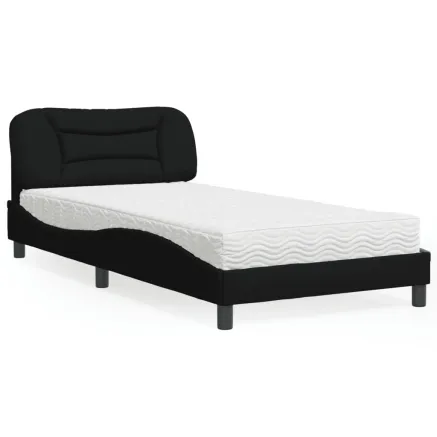Lit avec matelas Hvar noir 100x200 cm tissu