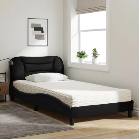 Lit avec matelas Hvar noir 100x200 cm tissu