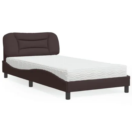 Lit avec matelas Hvar marron foncé 100x200 cm tissu