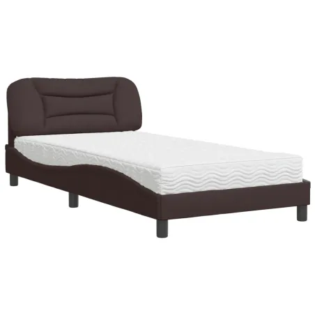 Lit avec matelas Hvar marron foncé 100x200 cm tissu