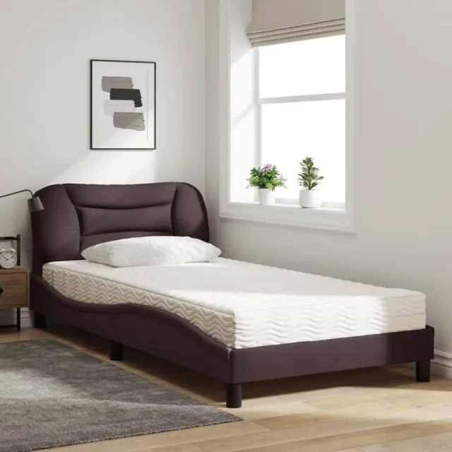 Lit avec matelas Hvar marron foncé 100x200 cm tissu