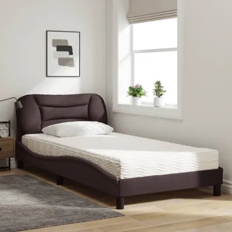 Lit avec matelas Hvar marron foncé 100x200 cm tissu